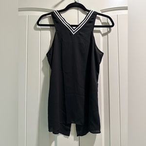 Express Split-Back Tank Top with Athletic Stripe Detail Black Medium